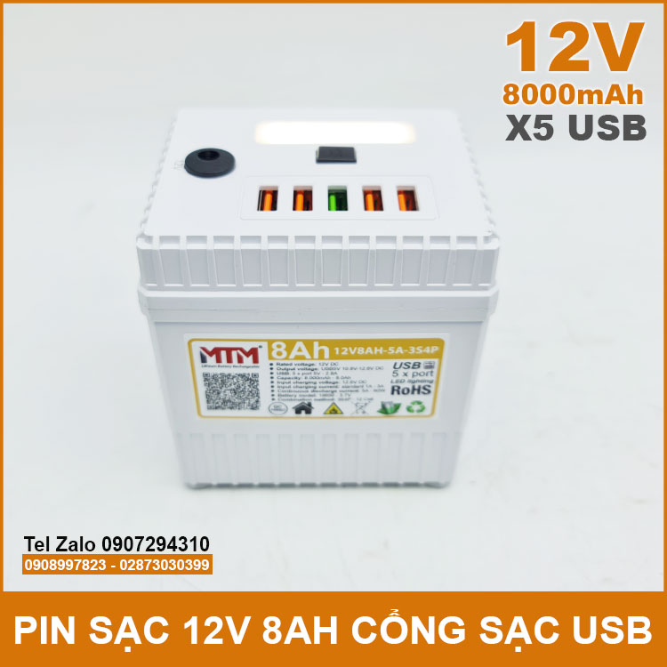 Pin Sac 12v 8Ah Cong Sac USB Den Led