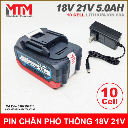 Pin Chan Pho Thong M21 Hukan Makita18V 21V 10cell 5Ah Kem Sac Adapter 2A