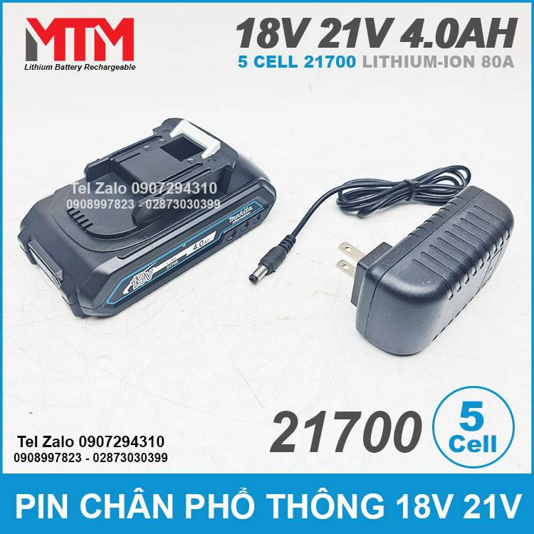 Pin Chan Pho Thong Makita 18v 21v 4ah 5 Cell 21700 Kem Sac Adapter