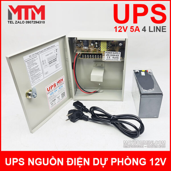 UPS Nguon Dien Du Phong DC12V 5A 4CH Kem Binh Ac Quy