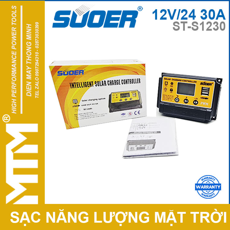 Bo Dieu Khien Sac Nang Luong Mat Troi PWM 12V 24V 30A ST S1230 Souer Bo Dieu Khien Sac Nang Luong Mat Troi PWM 12V 24V 30A ST S1230 Souer