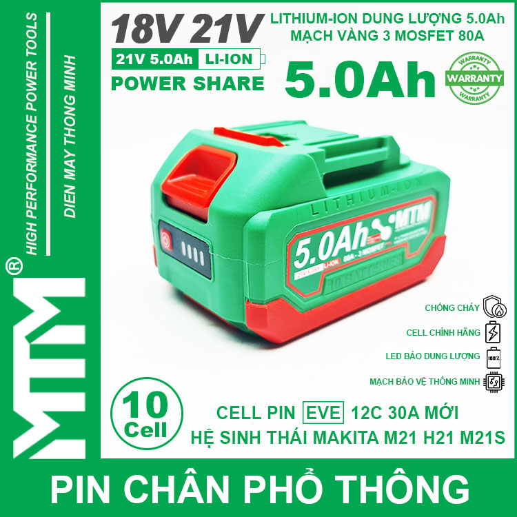 Pin Makita Chan Pho Thong 10 Cell 5000mah EVE 80A Chong Soc Pin Makita Chan Pho Thong 10 Cell 5000mah EVE 80A Chong Soc