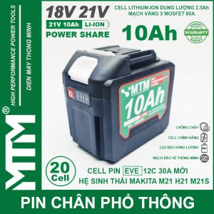 Pin May Khoan Bat Vit Makita 21v 10ah 20 Cell EVE 2500