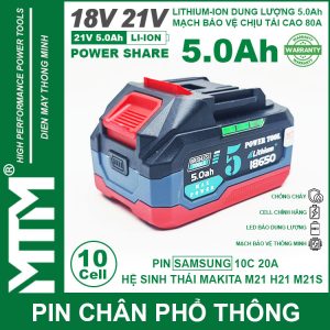 Pin Makita 10 Cell 5000mah 80A Den Bao Pin 2 Ben Cell Samsung