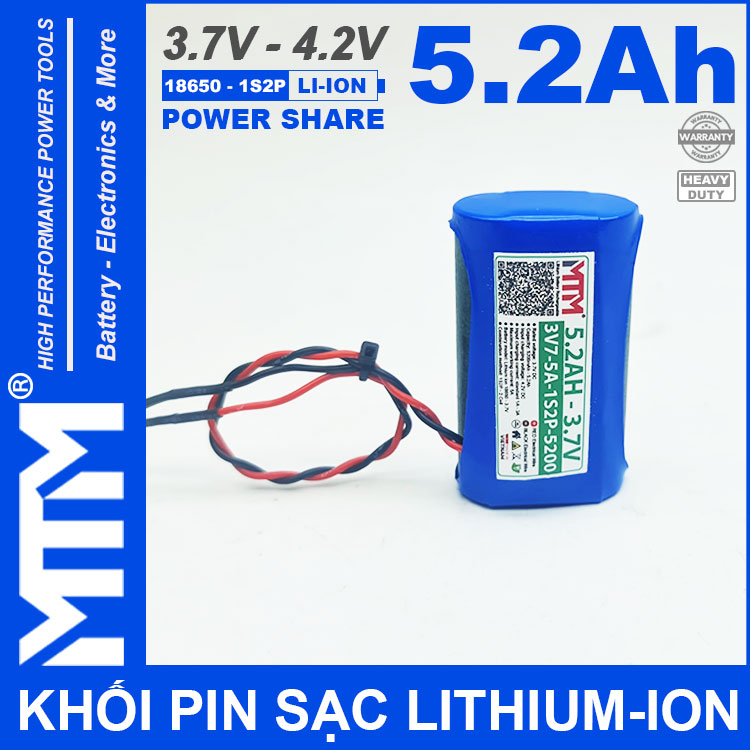 Pin Sac Lihtium Ion 3V7 5A 5200mah 1S2P MTM Chinh Hang Pin Sac Lihtium Ion 3V7 5A 5200mah 1S2P MTM Chinh Hang