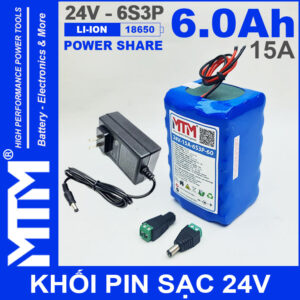 Pin 24V 6Ah 15A 6S2P 18650 MTM 6000mah Kem Sac