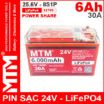 Pin Sat LiFePo4 24V 8S 6Ah 30A MTM Chong Nuoc